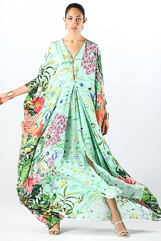 Multi-Colored Crepe Hand Embroidered & Printed Kaftan by Limerick By Abirr N' Nanki
