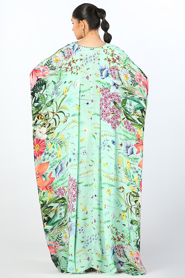 Multi-Colored Crepe Hand Embroidered & Printed Kaftan by Limerick By Abirr N' Nanki at Pernia's Pop Up Shop