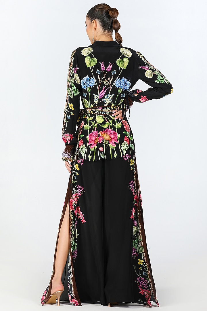 Black Crepe Embroidered & Printed Shirt by Limerick By Abirr N' Nanki at Pernia's Pop Up Shop