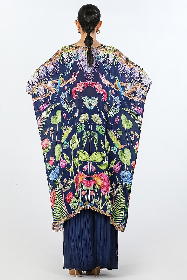 Black Habutai Silk & Georgette Hand Embroidered & Printed Tunic Set by Limerick By Abirr N' Nanki at Pernia's Pop Up Shop