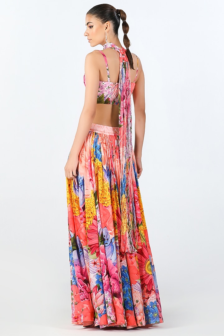 Multi-Colored Habutai Silk Printed Wedding Lehenga Set by Limerick By Abirr N' Nanki at Pernia's Pop Up Shop