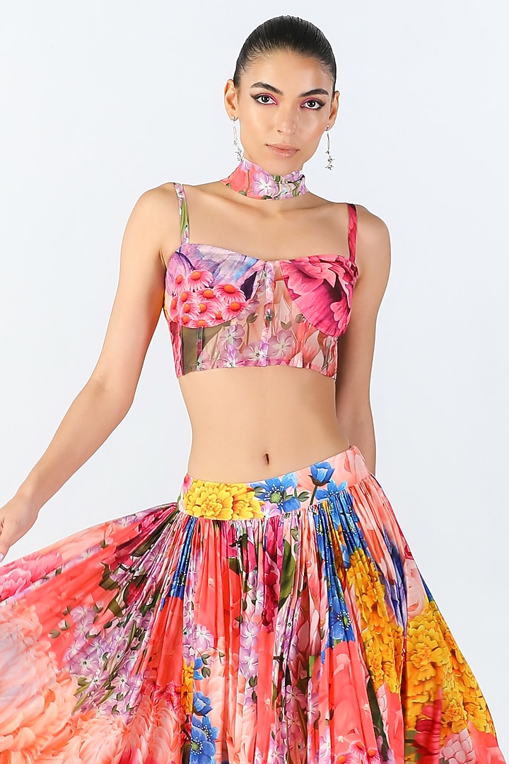 Multi-Colored Habutai Silk Printed Wedding Lehenga Set by Limerick By Abirr N' Nanki at Pernia's Pop Up Shop