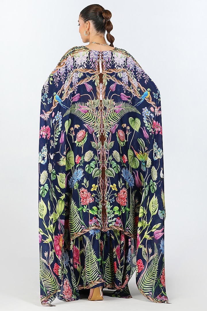 Multi-Colored Habutai Silk Printed Mirror Work Cape Set by Limerick By Abirr N' Nanki at Pernia's Pop Up Shop