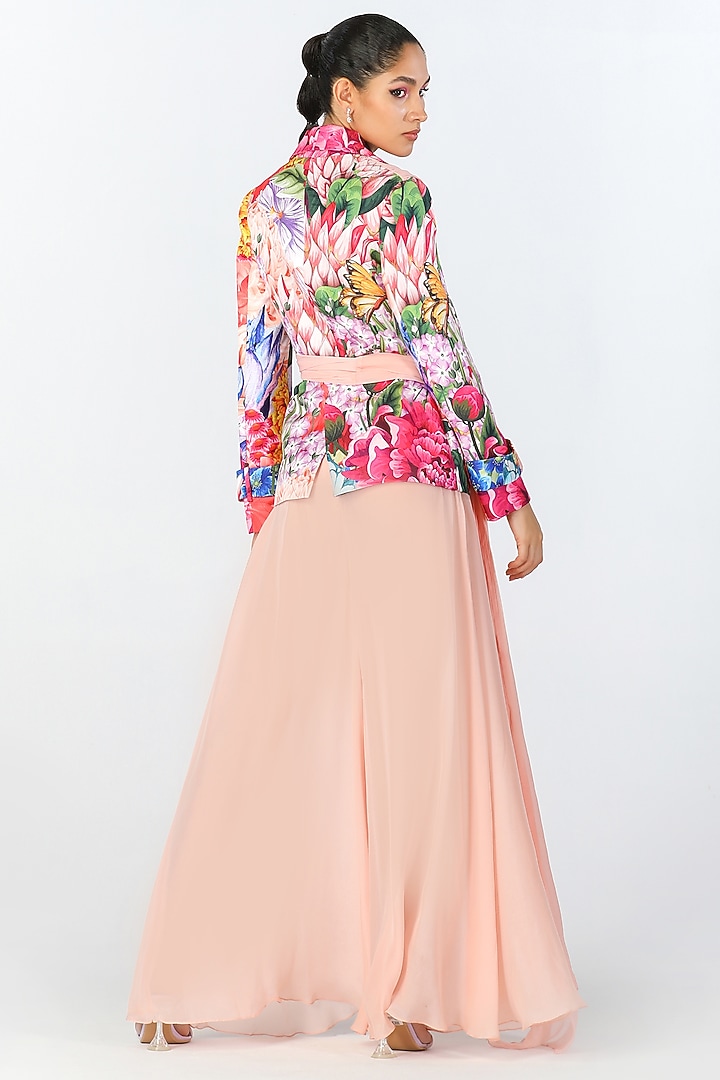 Blush Pink Georgette Flared Pants by Limerick By Abirr N' Nanki at Pernia's Pop Up Shop