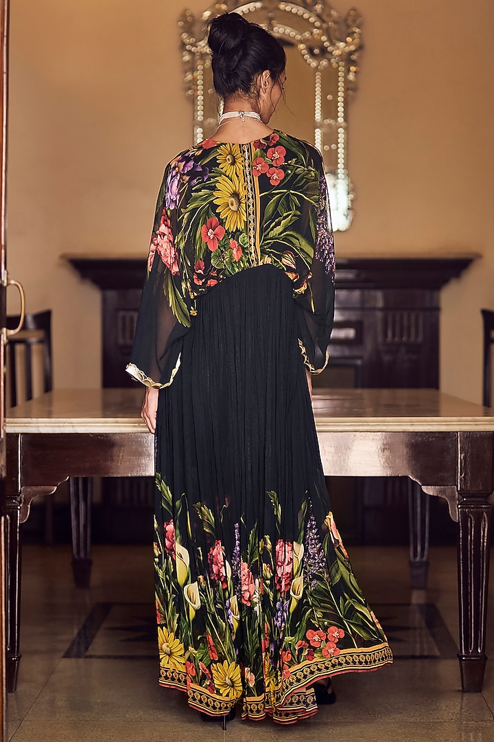 Black Georgette Hand Embroidered Draped Kurta Set by Limerick By Abirr N' Nanki at Pernia's Pop Up Shop