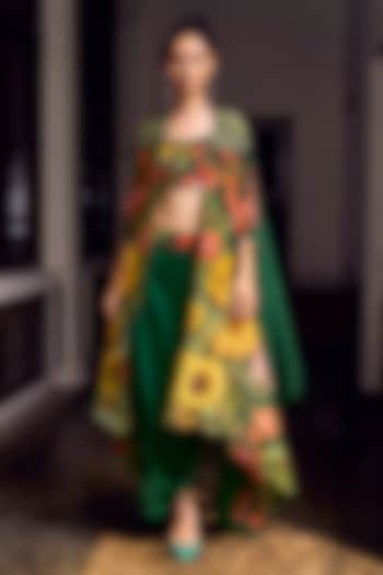 Emerald Green Crepe & Satin Hand Embroidered Cape Set by Limerick By Abirr N' Nanki at Pernia's Pop Up Shop