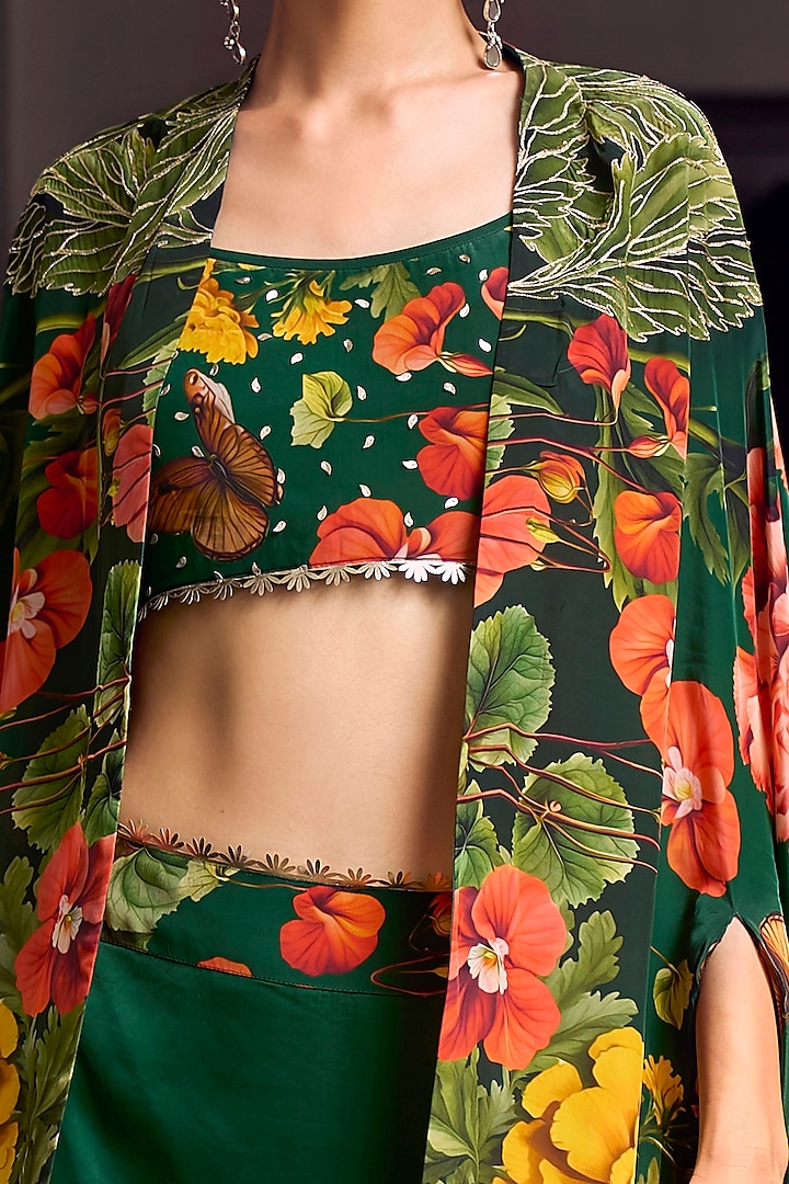Emerald Green Crepe & Satin Hand Embroidered Cape Set by Limerick By Abirr N' Nanki at Pernia's Pop Up Shop