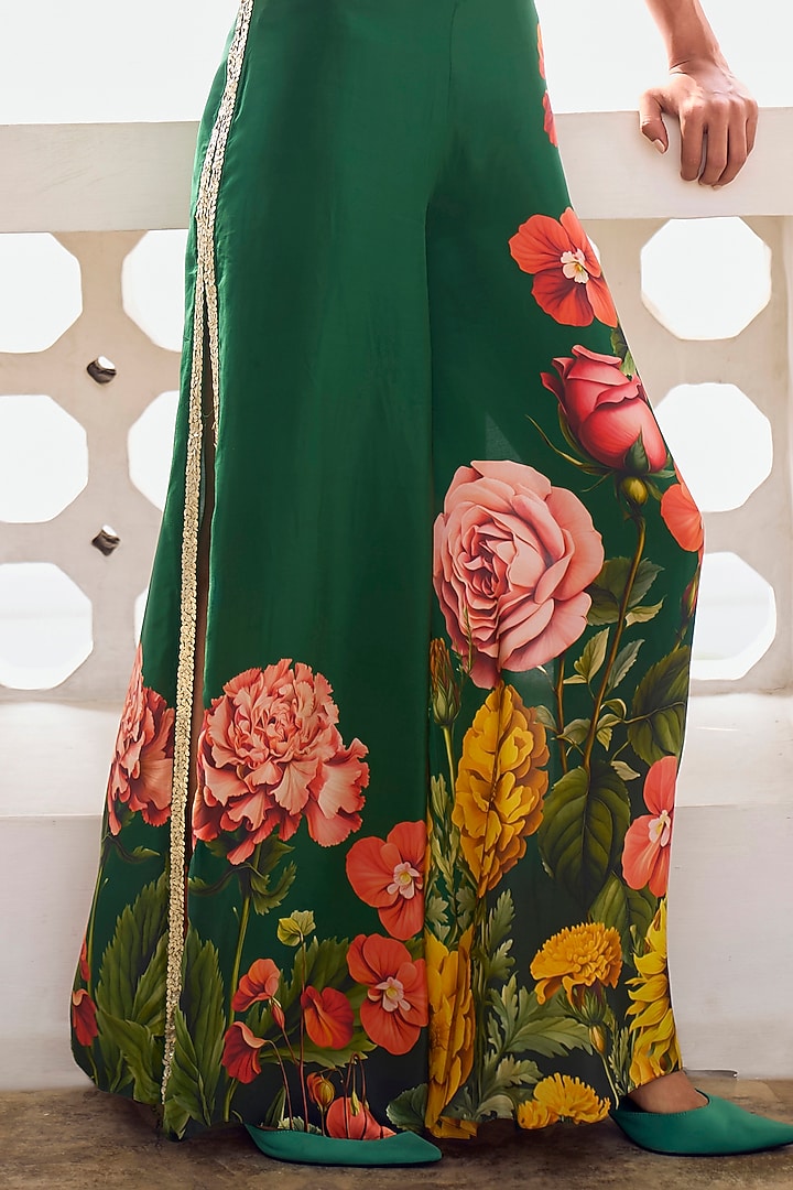 Emerald Green Crepe Embroidered Jumpsuit by Limerick By Abirr N' Nanki at Pernia's Pop Up Shop