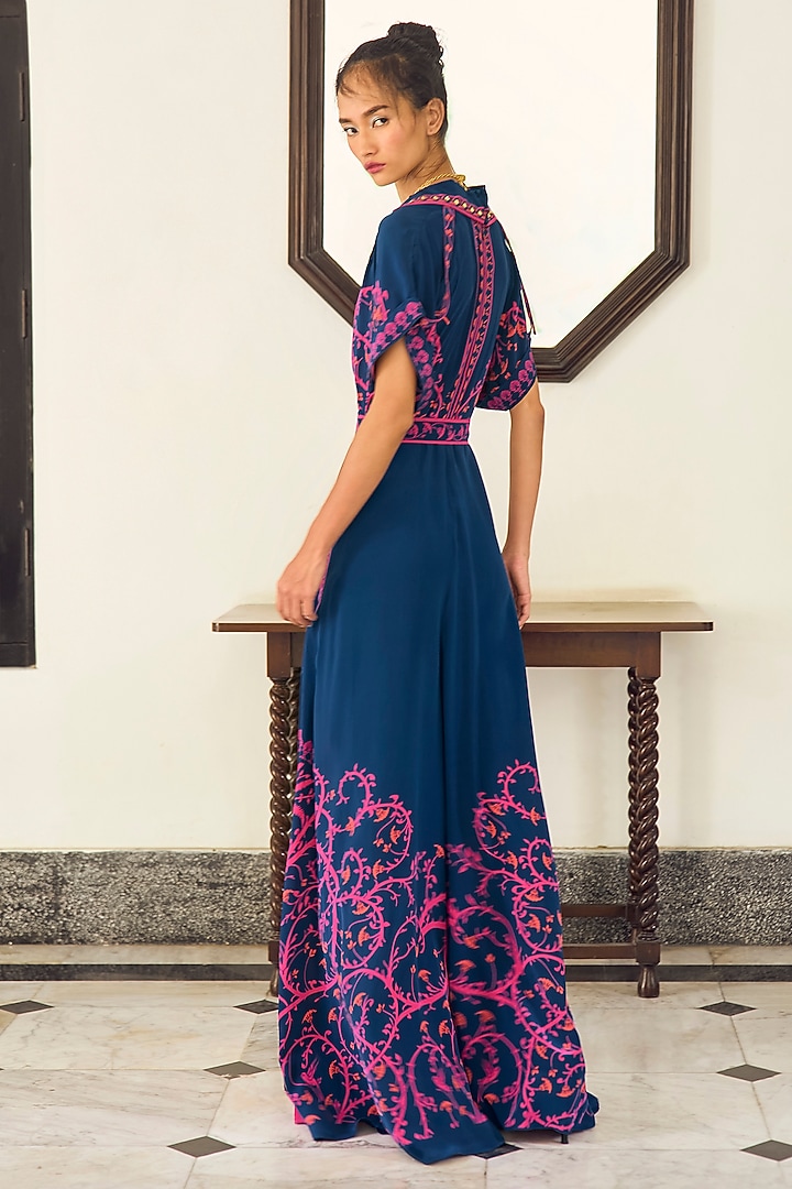 Navy Blue Crepe Hand Embroidered Jumpsuit by Limerick By Abirr N' Nanki at Pernia's Pop Up Shop