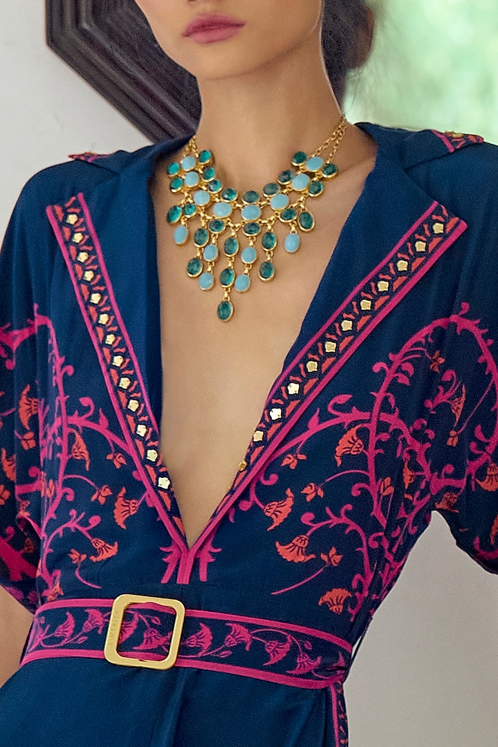 Navy Blue Crepe Hand Embroidered Jumpsuit by Limerick By Abirr N' Nanki at Pernia's Pop Up Shop