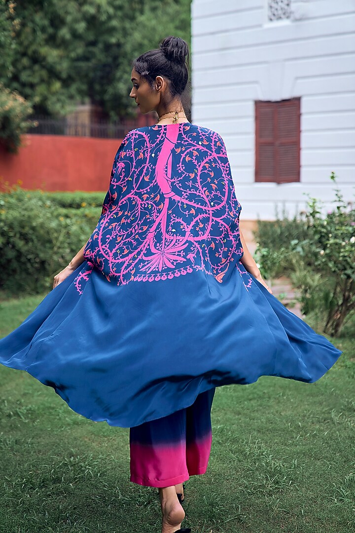 Navy Blue Crepe Embroidered Kurta Set by Limerick By Abirr N' Nanki at Pernia's Pop Up Shop