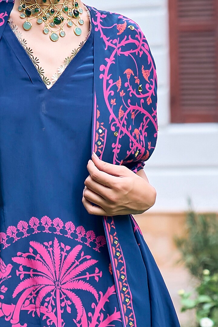 Navy Blue Crepe Embroidered Kurta Set by Limerick By Abirr N' Nanki at Pernia's Pop Up Shop