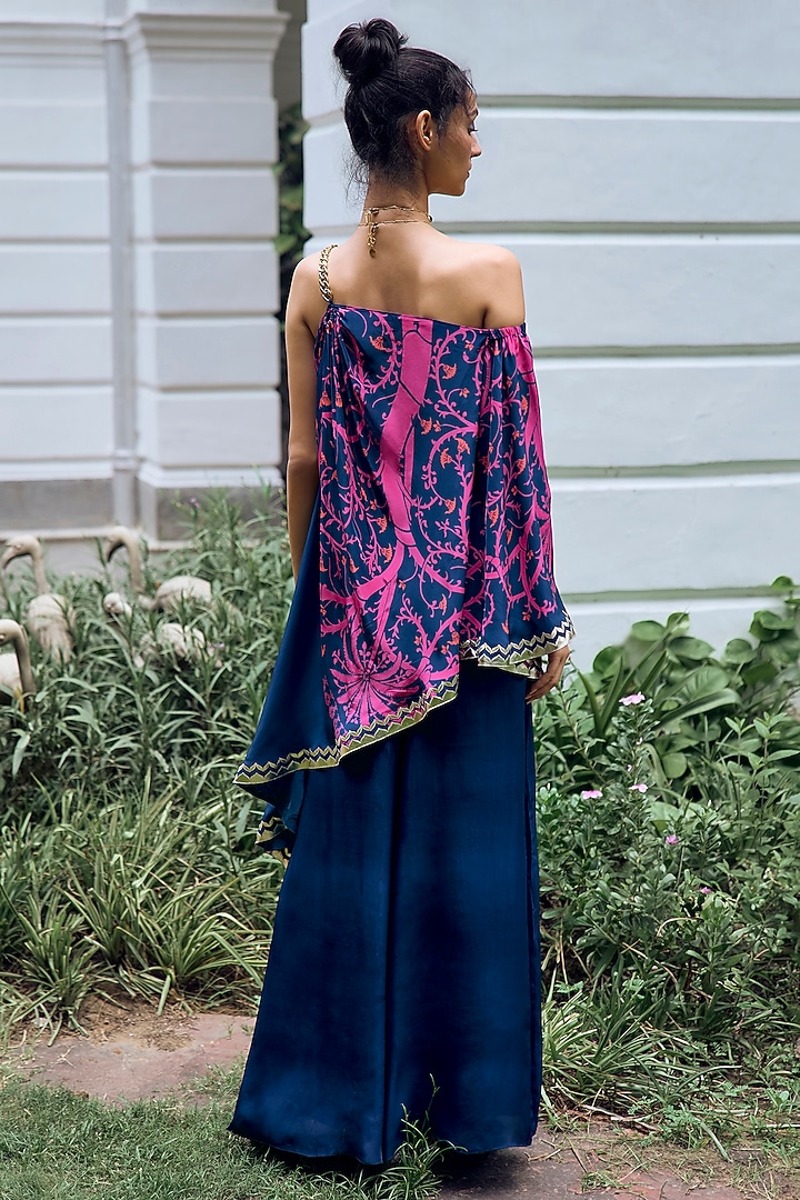 Navy Blue Crepe Flared Pant Set by Limerick By Abirr N' Nanki at Pernia's Pop Up Shop