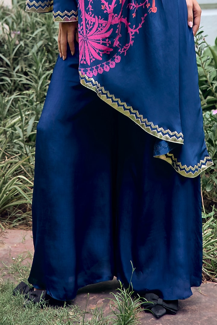 Navy Blue Crepe Flared Pant Set by Limerick By Abirr N' Nanki at Pernia's Pop Up Shop