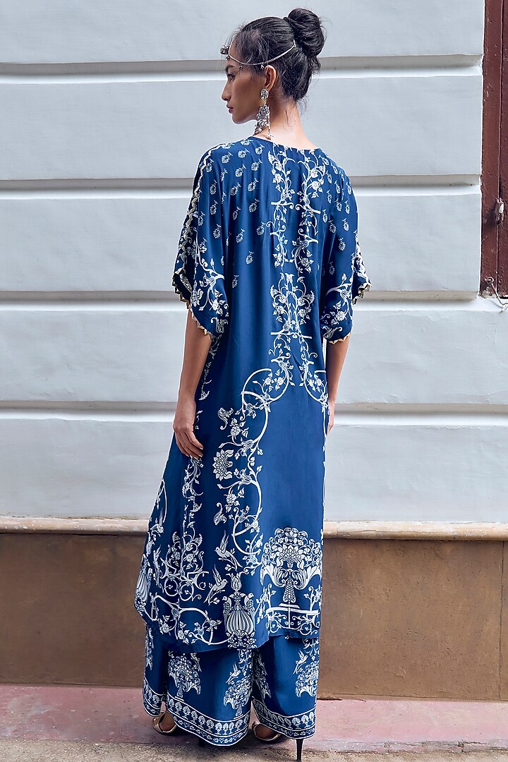 Navy Blue Crepe Embroidered Kurta Set by Limerick By Abirr N' Nanki at Pernia's Pop Up Shop