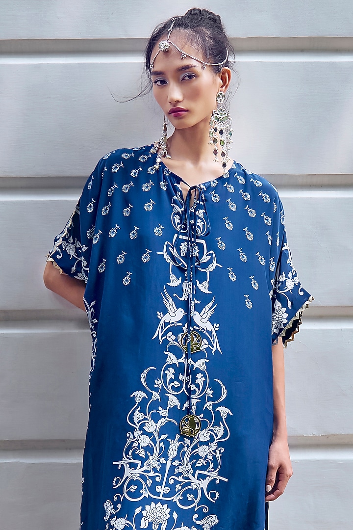 Navy Blue Crepe Embroidered Kurta Set by Limerick By Abirr N' Nanki at Pernia's Pop Up Shop