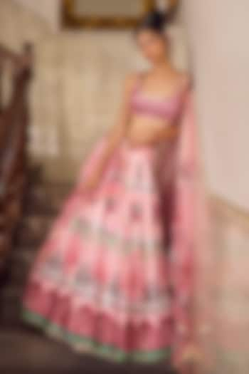 Pink Georgette & Himalayan Silk Embellished Lehenga Set by Limerick By Abirr N' Nanki