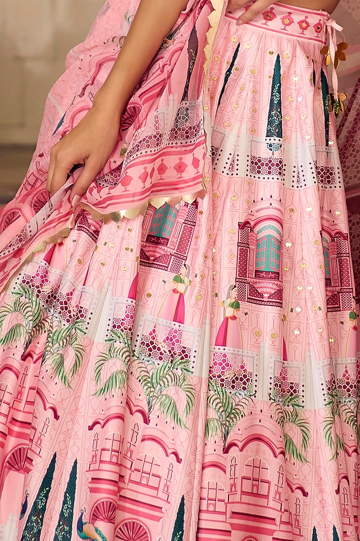 Pink Georgette & Himalayan Silk Embellished Wedding Lehenga Set by Limerick By Abirr N' Nanki at Pernia's Pop Up Shop