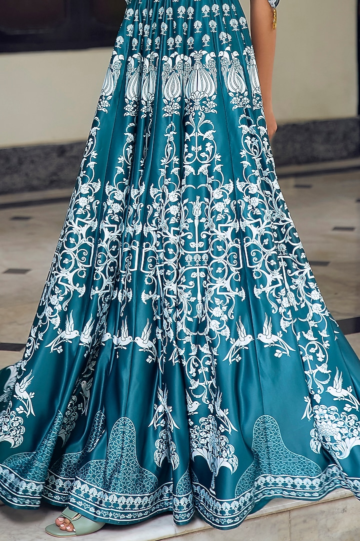 Deep Teal Habutai Silk & Georgette Embellished Party Wear Gown by Limerick By Abirr N' Nanki at Pernia's Pop Up Shop