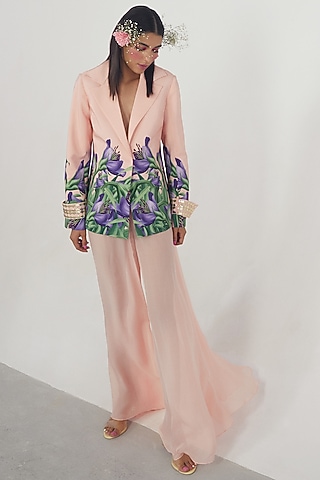 Pink Jacket With Floral Motifs by Limerick By Abirr N' Nanki