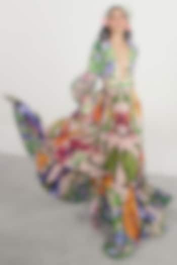 Multi Colored Floral Printed Dress by Limerick By Abirr N' Nanki