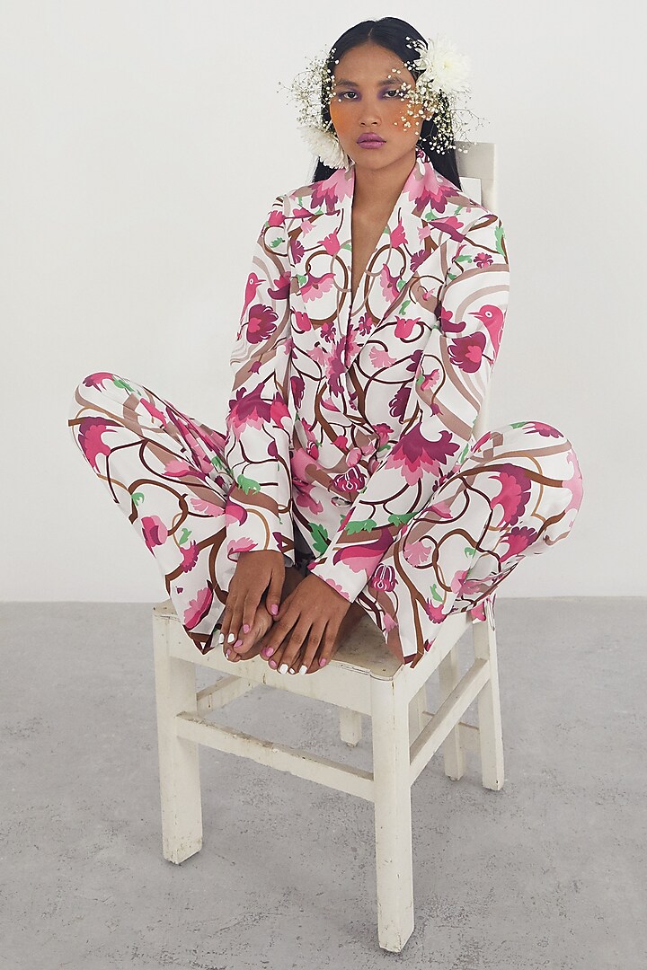 Ivory Jacket With Floral Motifs by Limerick By Abirr N' Nanki at Pernia's Pop Up Shop