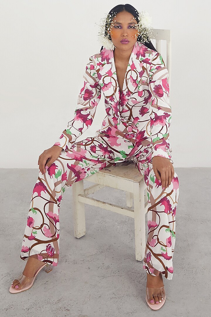 Ivory Jacket With Floral Motifs by Limerick By Abirr N' Nanki at Pernia's Pop Up Shop