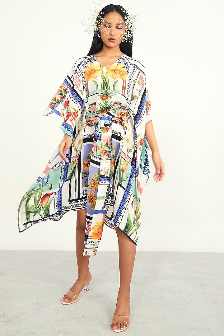 Ivory Printed Kaftan Dress by Limerick By Abirr N' Nanki at Pernia's Pop Up Shop