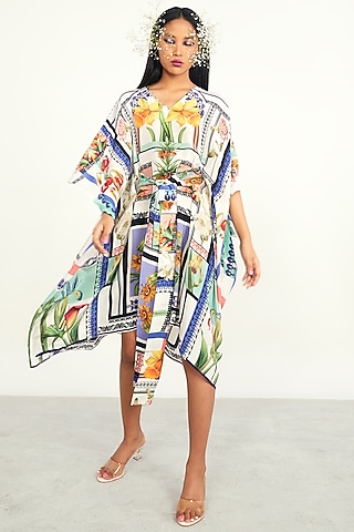 Ivory Printed Kaftan Dress by Limerick By Abirr N' Nanki