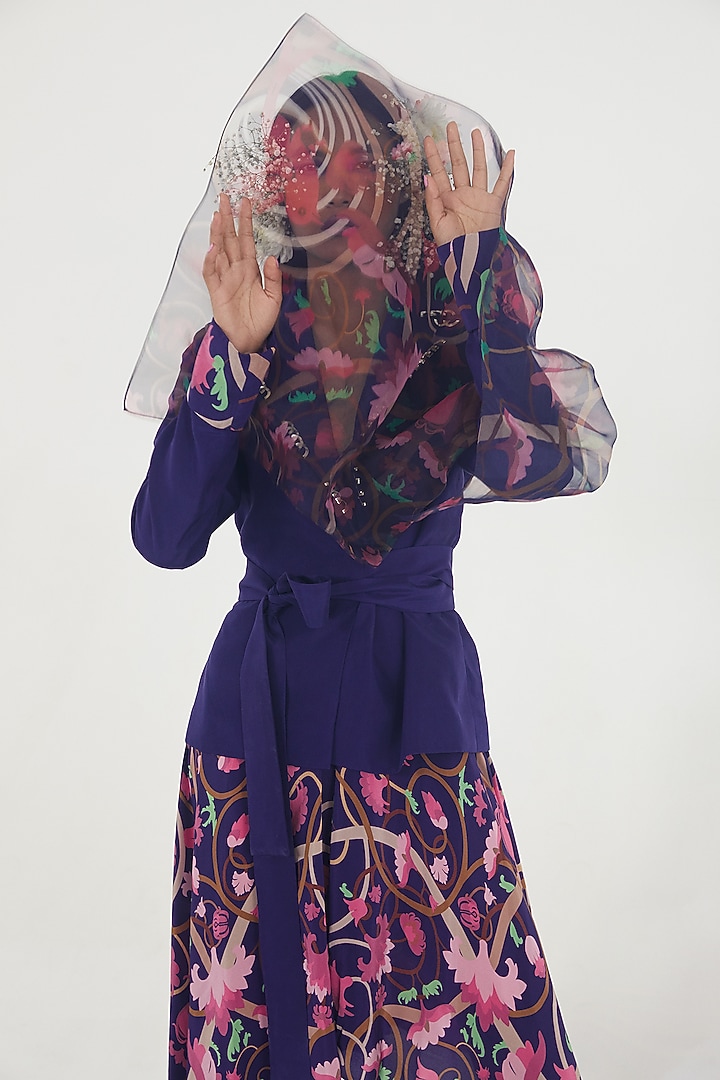 Navy Blue Printed Skirt by Limerick By Abirr N' Nanki at Pernia's Pop Up Shop