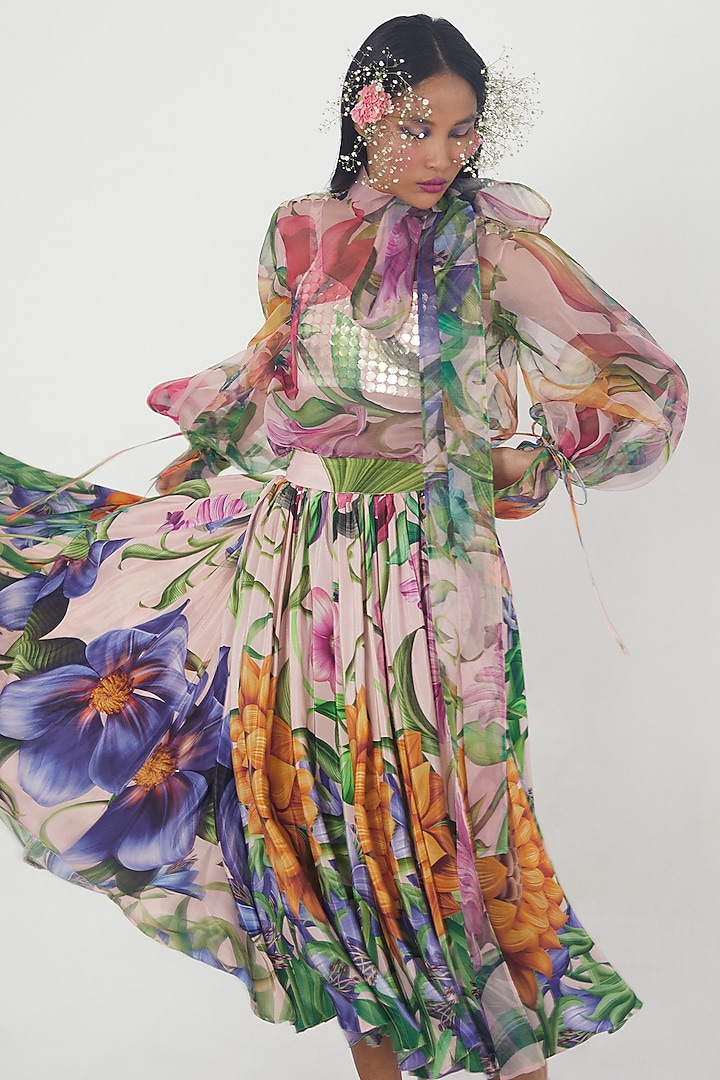 Pink Embroidered Floral Blouse by Limerick By Abirr N' Nanki at Pernia's Pop Up Shop