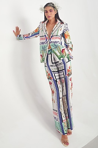 Ivory Printed Pants by Limerick By Abirr N' Nanki