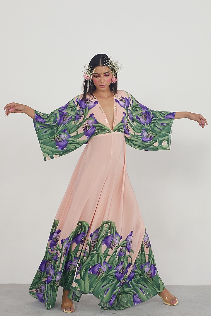 Pink Printed & Embroidered Jumpsuit by Limerick By Abirr N' Nanki at Pernia's Pop Up Shop