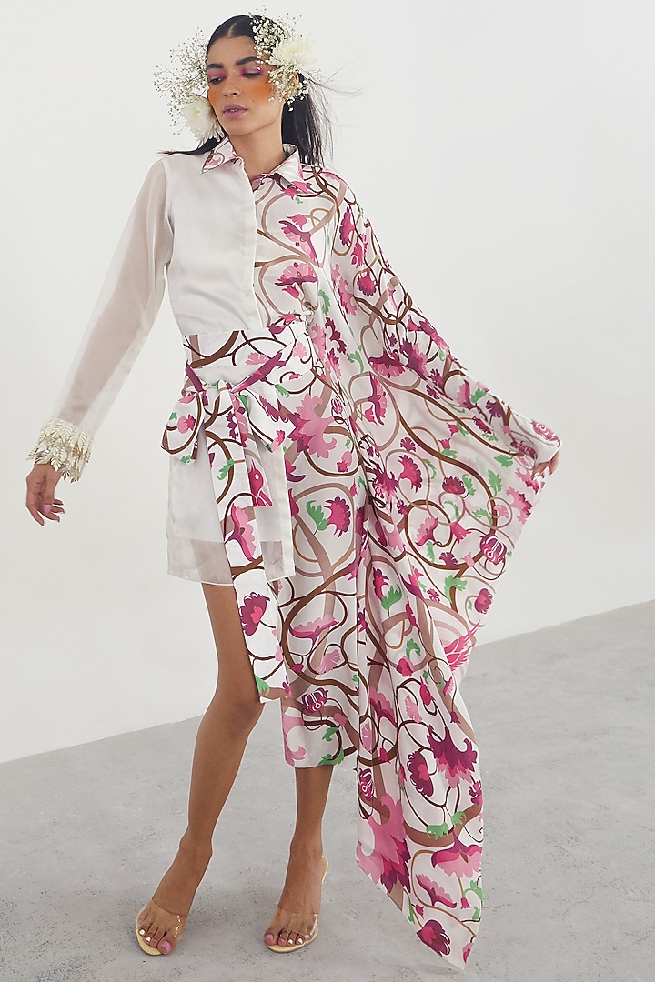 Ivory Printed & Embroidered Summer Shirt Dress by Limerick By Abirr N' Nanki at Pernia's Pop Up Shop