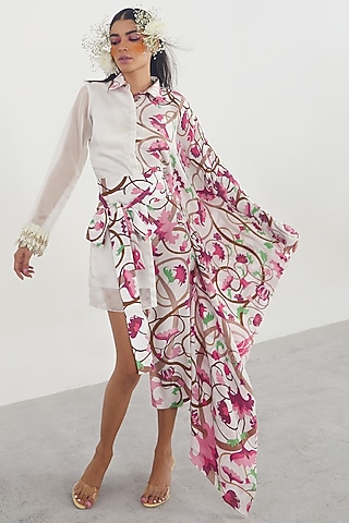 Ivory Printed & Embroidered Shirt Dress by Limerick By Abirr N' Nanki