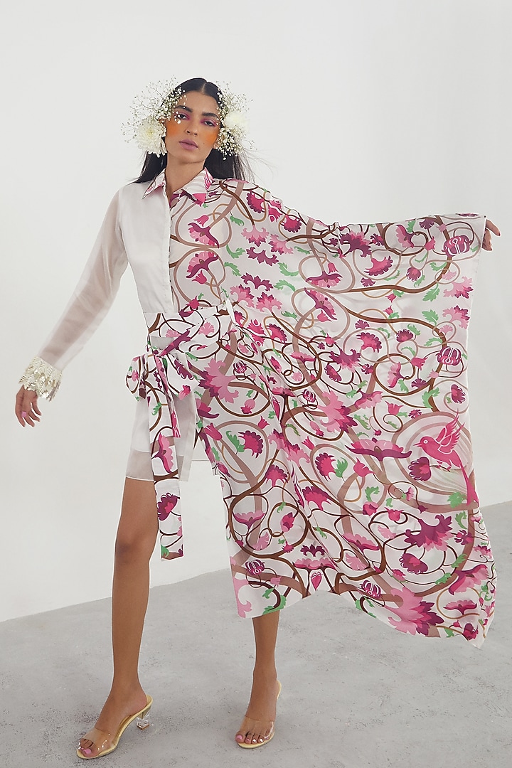 Ivory Printed & Embroidered Summer Shirt Dress by Limerick By Abirr N' Nanki at Pernia's Pop Up Shop