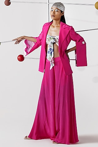 Fuchsia Applique Embroidered Jacket by Limerick By Abirr N' Nanki