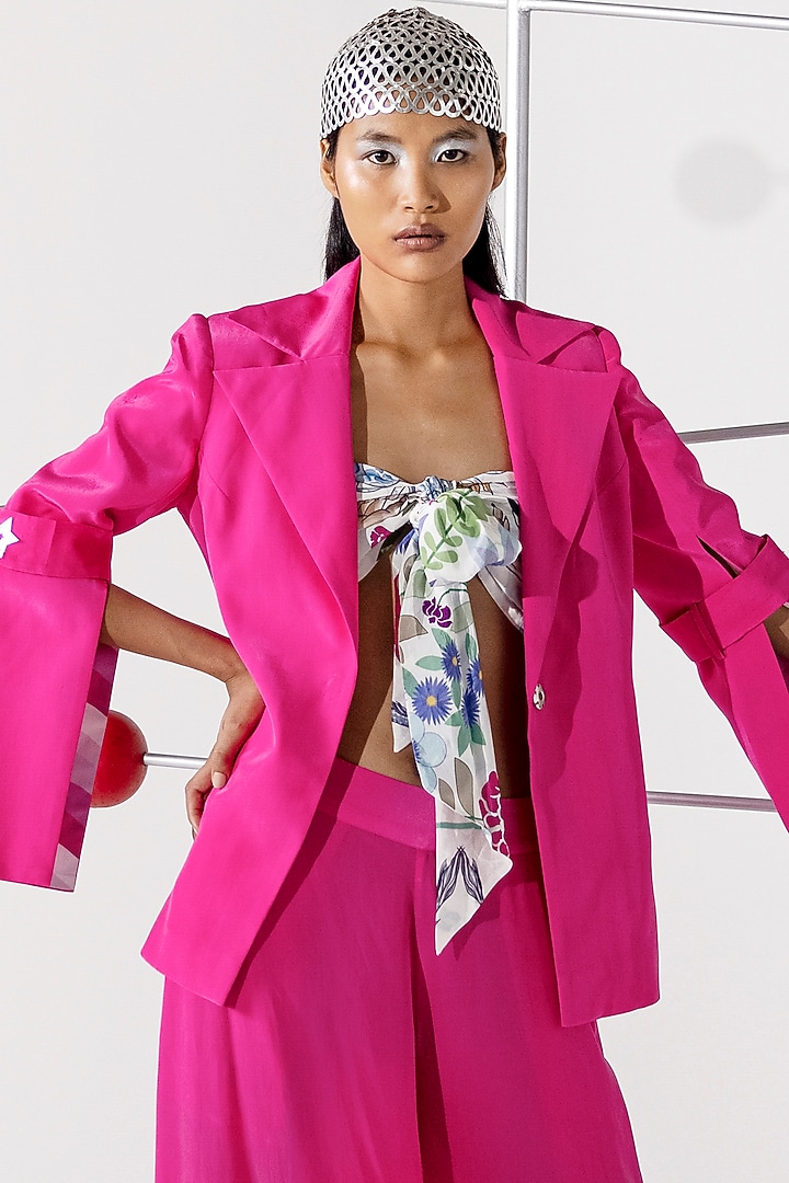 Fuchsia Applique Embroidered Jacket by Limerick By Abirr N' Nanki at Pernia's Pop Up Shop