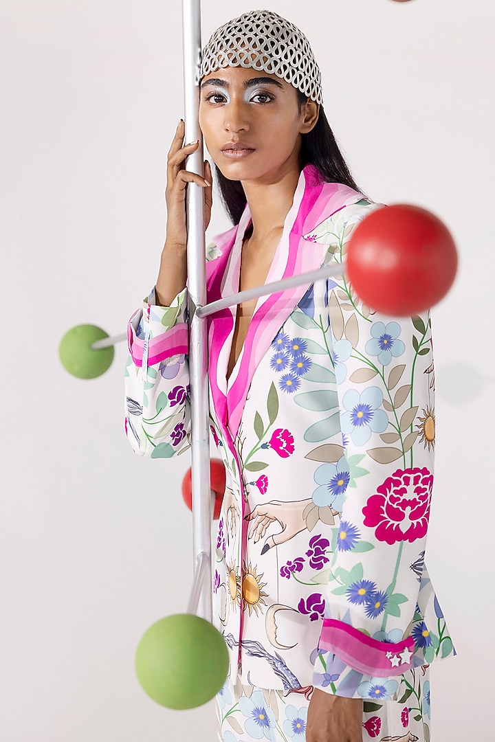 White Zodiac Printed Jacket by Limerick By Abirr N' Nanki at Pernia's Pop Up Shop