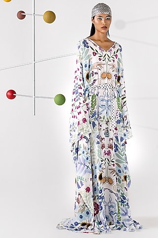 White Embroidered Kaftan Dress by Limerick By Abirr N' Nanki