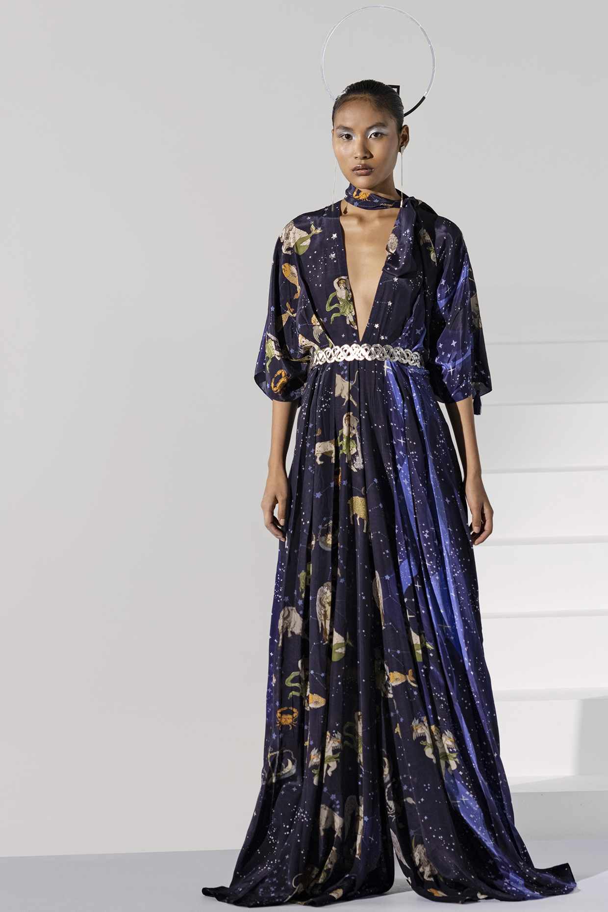 Dark Navy Blue Printed Kaftan Jumpsuit by Limerick By Abirr N' Nanki at Pernia's Pop Up Shop