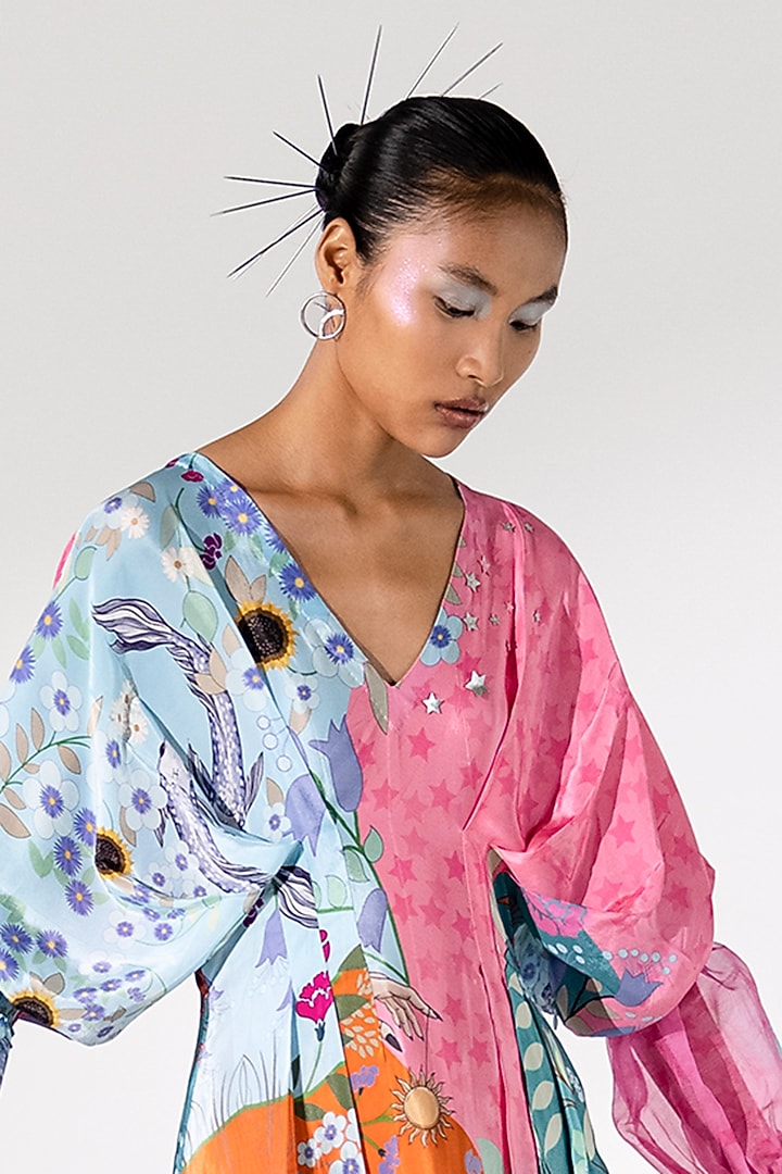 Multi-Colored Embroidered Draped Summer Dress by Limerick By Abirr N' Nanki at Pernia's Pop Up Shop