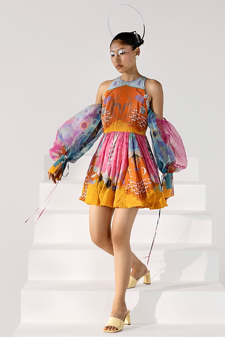 Multi-Colored Embroidered Balloon Dress by Limerick By Abirr N' Nanki