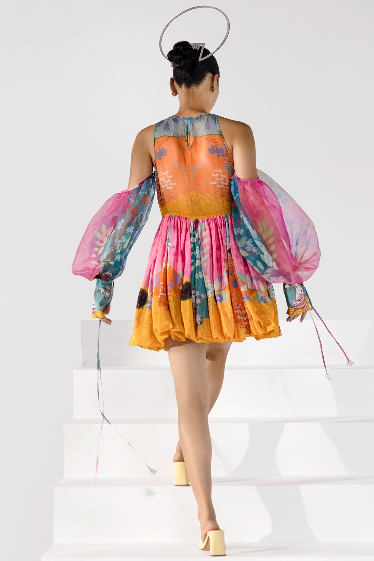 Multi-Colored Embroidered Balloon Dress Design by Limerick By 