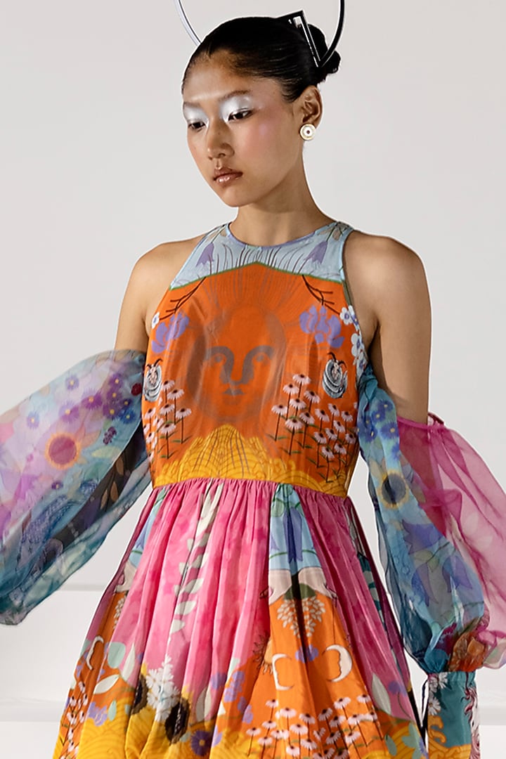Multi-Colored Embroidered Balloon Vacation Dress by Limerick By Abirr N' Nanki at Pernia's Pop Up Shop