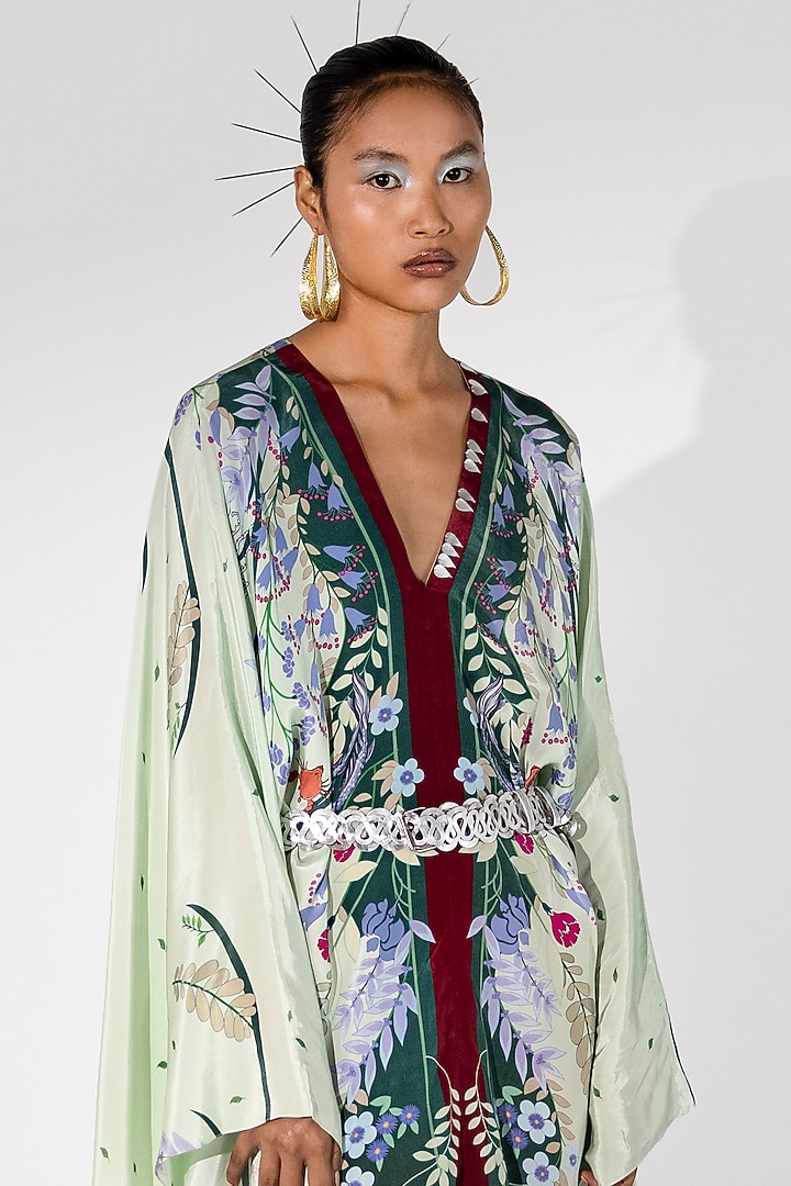 Mint Green Printed Kaftan Dress by Limerick By Abirr N' Nanki at Pernia's Pop Up Shop