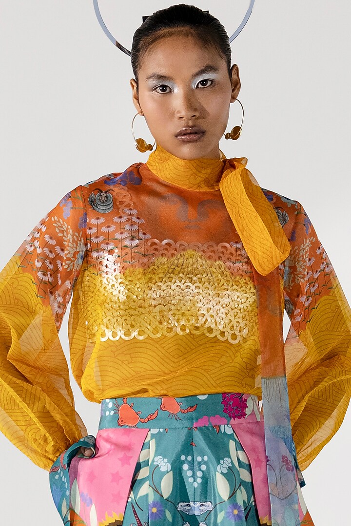 Mustard Hand Embroidered Bustier by Limerick By Abirr N' Nanki at Pernia's Pop Up Shop