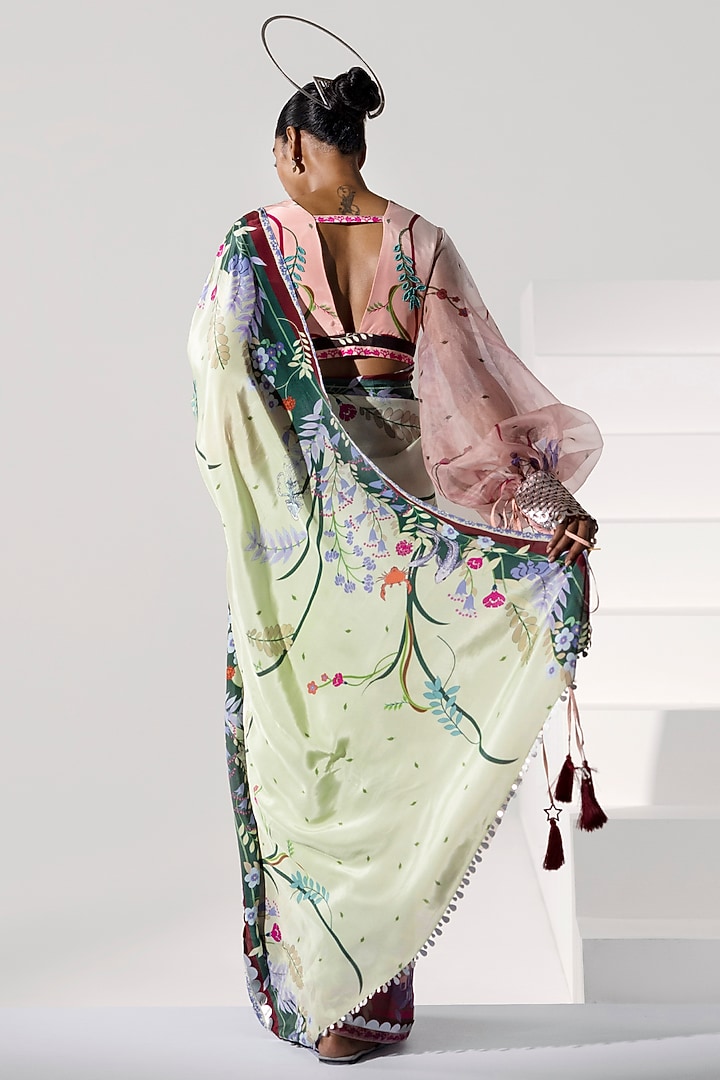Blush Pink Hand Embroidered & Printed Party Wear Saree by Limerick By Abirr N' Nanki at Pernia's Pop Up Shop