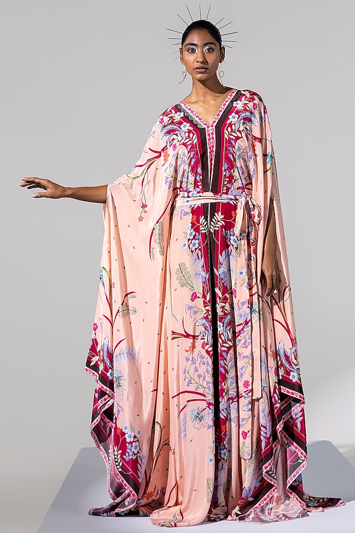 Blush Pink Hand Embroidered Kaftan by Limerick By Abirr N' Nanki