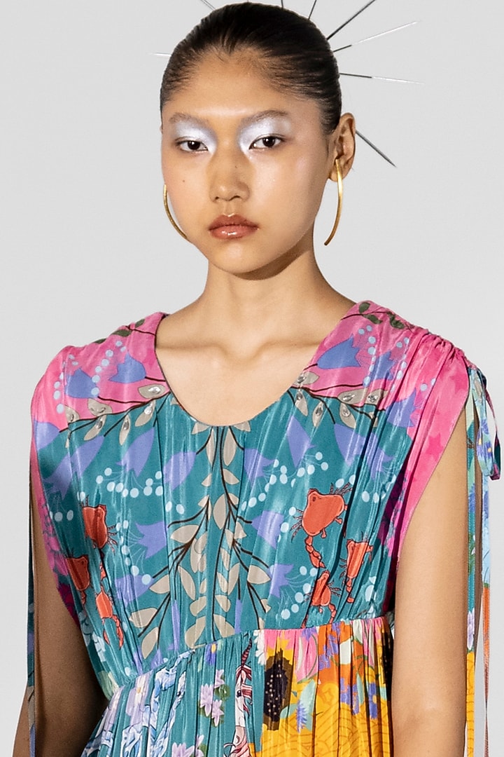Mustard Printed Draped Vacation Dress by Limerick By Abirr N' Nanki at Pernia's Pop Up Shop